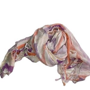 Aztec Pastel Cream Pink Purple White Colorful Printed Fringe Scarf Wrap Shawl
